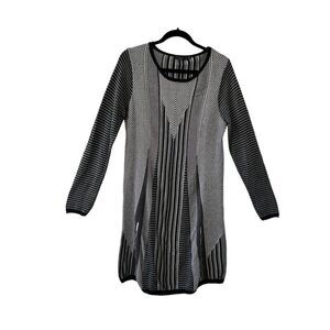 Prana Whitley Sweater Dress Stripe Scoop Neck Gray & Black Women’s Size Large